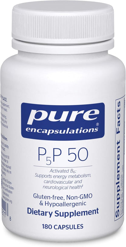 Pure Encapsulations P5P 50 - Active Vitamin B6 - Supports Energy Metabolism & Brain Health* - Gluten Free & Non-GMO - 180 Capsules