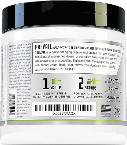 Prevail Pre Workout Powder with Nootropics: Pre Workout for Men and Women, Cutting Edge Energy and Focus Supplement with L Citrulline, Alpha GPC, L Tyrosine | Cotton Candy Grape, 40 Scoops