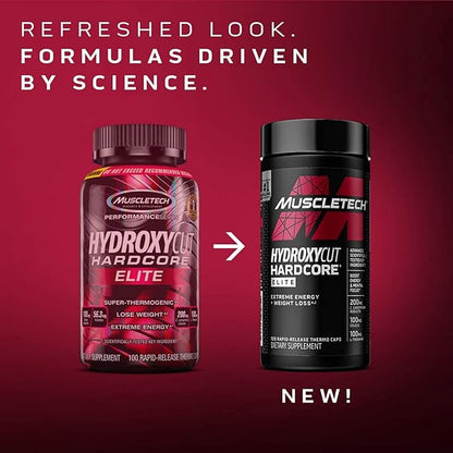 Hydroxycut Hardcore Elite - 100 Rapid-Release Thermo Caps - Energy & Focus - for Men & Women - 50 Servings
