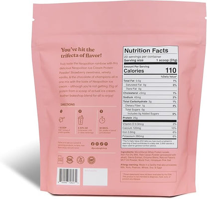 ProDough Gourmet Whey Isolate Hydrolized Protein Powder for Shake Mix- Easy Digest Enzyme Blend, 25g Protein per Serving, Natural Ingredients, Gluten Free, Keto Friendly (Neapolitan)