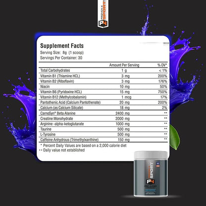 Proven4 Pre Workout Powder for Men and Women with Creatine - Beta Alanine - Caffeine NSF Certified preworkout Energy Supplement Blue Raspberry 30 Servings