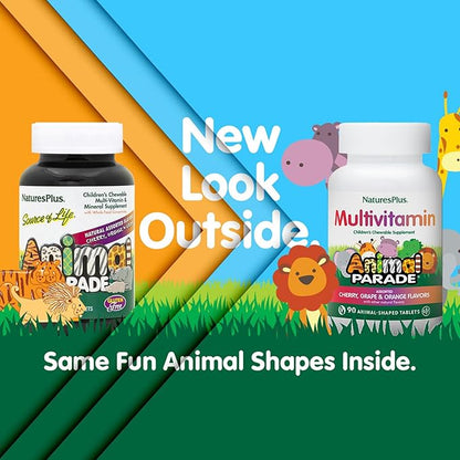 NaturesPlus Animal Parade Children's Chewable Multivitamin - 90 Animal-Shaped Tablets - Natural Assorted Flavors - Vegan, Gluten Free - 45 Servings