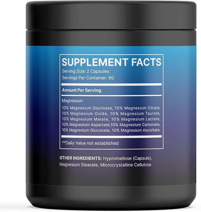 Magnesium Complex 900mg - 120 Capsules | High Absorption with 10 Active Forms Including Glycinate, Citrate, Taurate | Supports Bone, Heart, and Muscle Health | Non-GMO, Vegan-Friendly