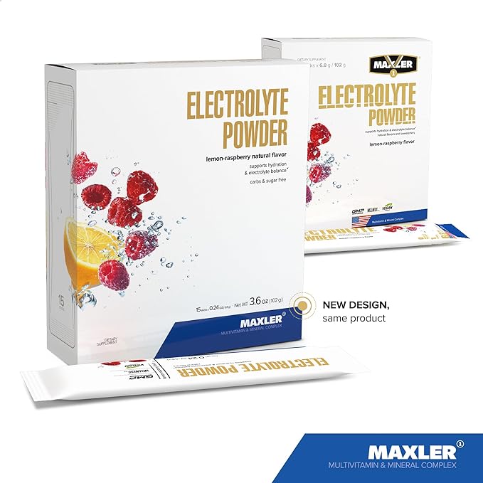Maxler Electrolyte Powder - Hydration Packets Drink Mix with Trace Mineral Complex - Keto Electrolytes Powder Packets with Natural Flavors and Sweeteners - 15 Servings - Lemon-Raspberry