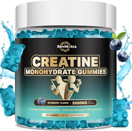 Creatine Monohydrate Gummies for Men & Women, 5000mg Chewables Creatine Supplement for Muscle Growth & Recovery, Promote Energy, Boost Strength, High Absorption, Blueberry Flavor Big Bear Gummies