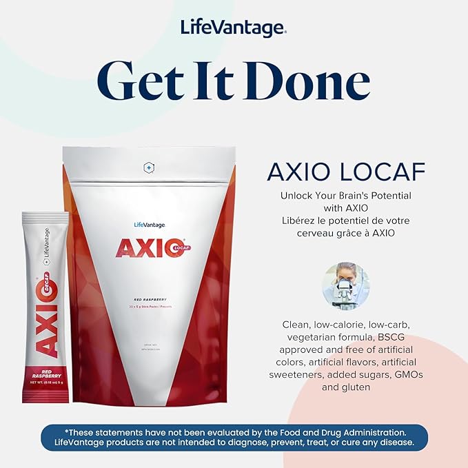 AXIO Regular Energy Drink Powder, Red Raspberry, 30 Packets, Instant Energy Powder, Energy Supplement in a Drink Mix, w/B Vitamins, DMAE, L-Theanine, Quercetin, Green Tea & Pine Bark Extract