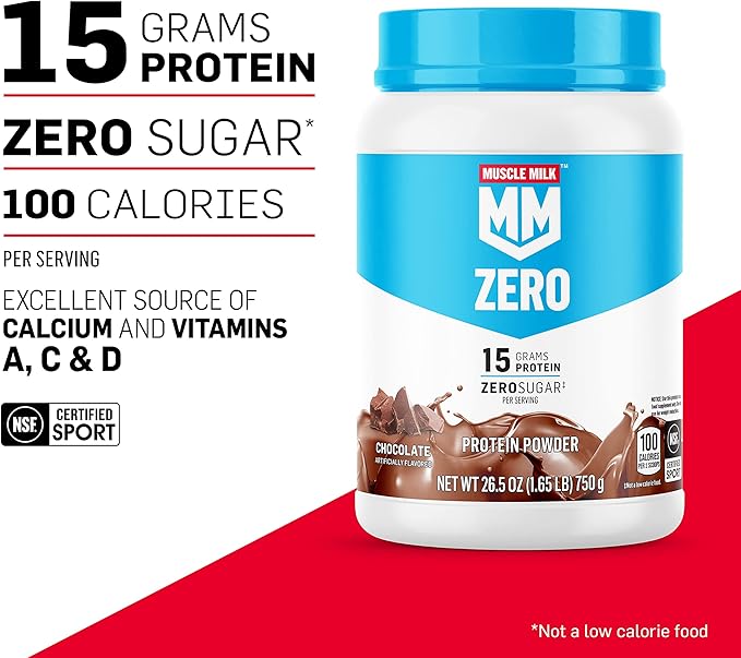 Muscle Milk ZERO, 100 Calorie Protein Powder, Vanilla, 15g Protein, 1.65 Pound, 25 Servings