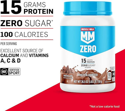 Muscle Milk ZERO, 100 Calorie Protein Powder, Vanilla, 15g Protein, 1.65 Pound, 25 Servings
