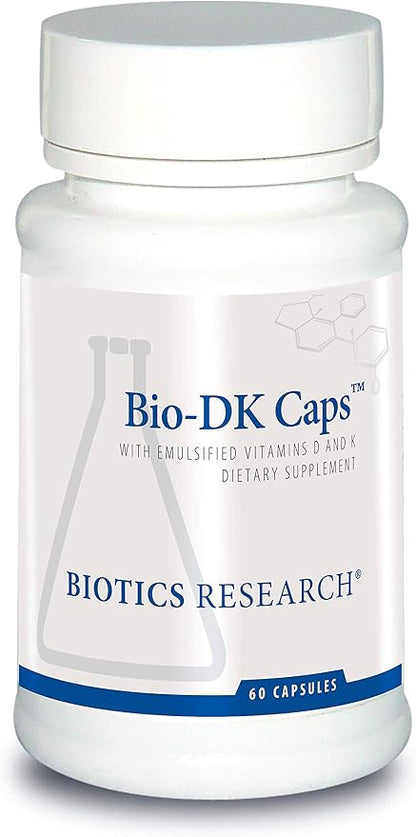 Biotics Research Bio DK Caps 125 Emulsified Vitamin D3 and 550 Vitamin K, Easy to Take Capsule, MK 7, Stronger Bones, Heart Health, Musculoskeletal Strength, Healthy BMI 60 Capsules