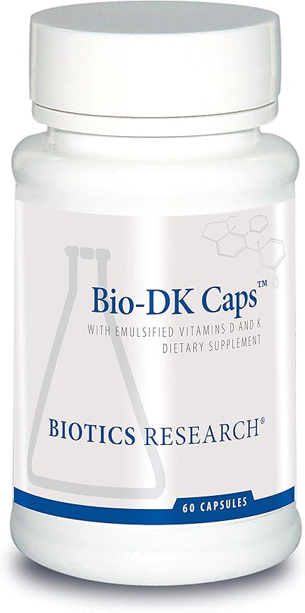 Biotics Research Bio DK Caps 125 Emulsified Vitamin D3 and 550 Vitamin K, Easy to Take Capsule, MK 7, Stronger Bones, Heart Health, Musculoskeletal Strength, Healthy BMI 60 Capsules