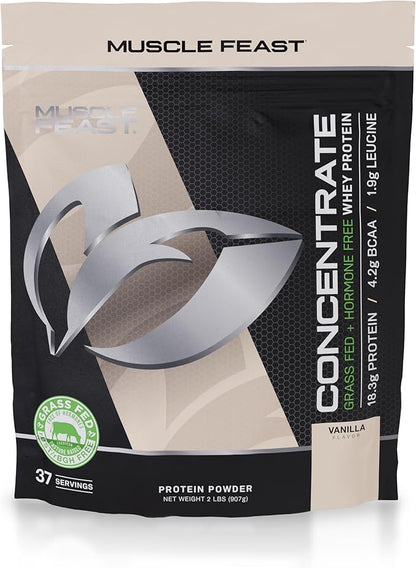Muscle Feast Grass-Fed Whey Protein Concentrate Powder, All Natural Hormone Free Pasture Raised, Vanilla, 2lb