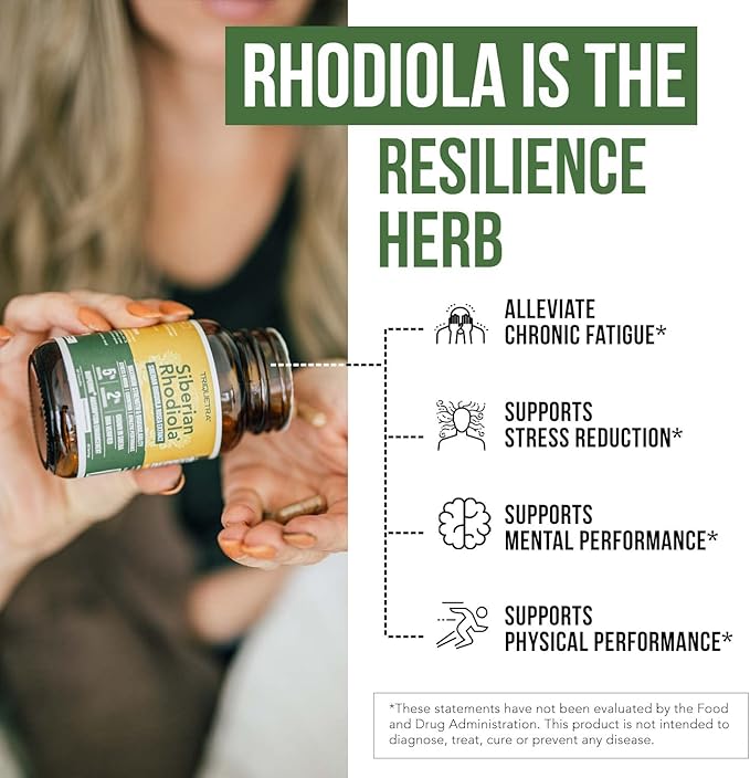 Siberian Rhodiola® Max Strength Rhodiola Rosea - 5% Rosavins, 2% Salidroside - BioPerine® Absorption Enhancement, Grown in Siberia, DNA Verified - Reduce Stress, Enhance Energy & Cognition*(60 Count)