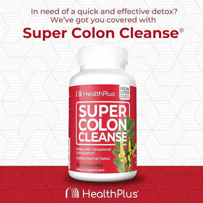 Health Plus Super Colon Cleanse 10 Day Gentle Gut Cleanse Detox, Psyllium Husk, Probiotics for Constipation Relief & Digestive Support, 120 Capsules