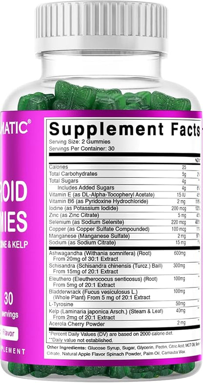 Vitamatic Vegan Thyroid Support Gummies with Iodine & Kelp - 60 Count - Improve Your Energy & Increase Metabolism - Plant Based