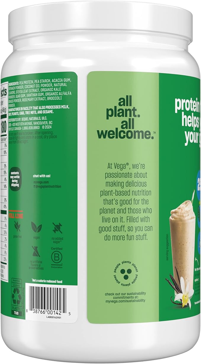 Vega Protein and Greens Protein Powder, Vanilla - 20g Plant Based Protein Plus Veggies, Vegan, Non GMO, Pea Protein for Women and Men, 1.3 lbs