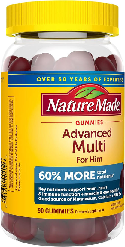 Nature Made Advanced Multivitamin Gummies for Him with Magnesium Citrate, Calcium & All 8 B Vitamins, Multivitamin for Men, 90 Gummies, 30 Day Supply