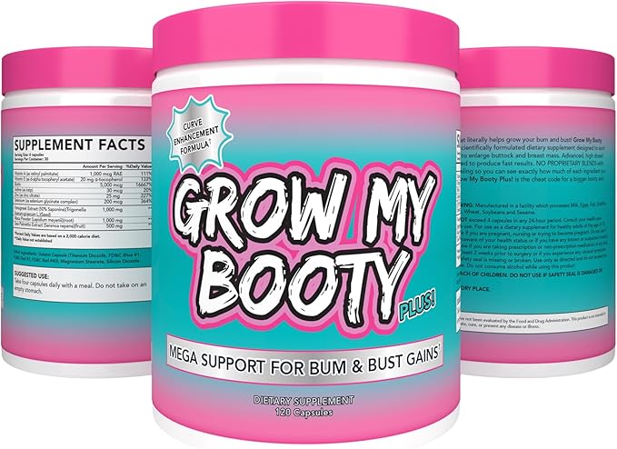 SPAZMATIC Grow My Booty Plus Butt Enhancement Booty Pills - Mega Booty and Bust Fast Growth Formula Glute Booster