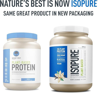 Isopure Vanilla Vegan Protein Powder, with Monk Fruit Sweetener & Amino Acids, Post Workout Recovery, Sugar Free, Plant Based, Organic Pea Protein, Dairy Free, 20 Servings (Packaging May Vary)