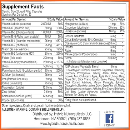 MiracleMulti Liquid Multivitamin Capsules for Men & Women - Complete Whole Food Blend Daily Vitamin & Mineral Supplement with CoQ10, B12, 42 Superfood Enzyme - 120 Softgels