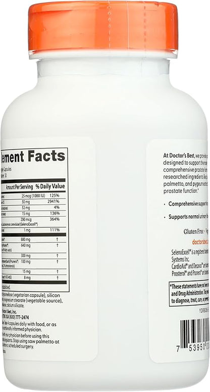 Doctor's Best Comprehensive Prostate Formula - Saw Palmetto, African Pygeum Bark, Nettle Root, CardioAid, & SelenoExcell - Prostate Support & Urinary Health, 120 Count