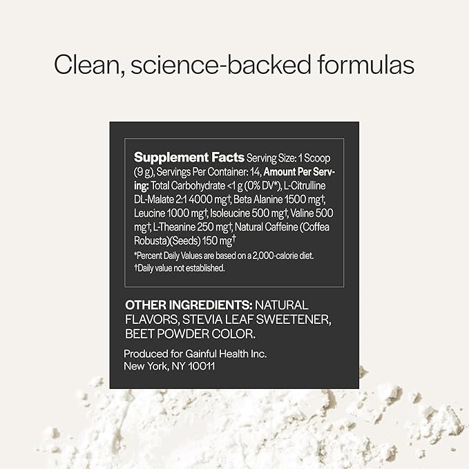 Gainful Pre Workout Powder with Caffeine, L Theanine, L Citrulline, Beta Alanine, BCAA's, Energy & Muscle Support, Watermelon, 14 Servings