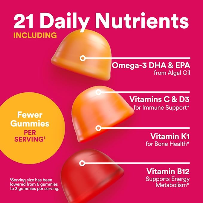 SmartyPants Women's Multivitamin Gummies - Improved Formula: Omega 3 (DHA/EPA), Methylfolate, CoQ10, Vitamin D3, C, Vitamin B12, B6, Vitamin A, K & Zinc, Gluten Free, 90 Count (30 Day Supply)