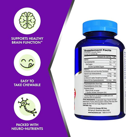 Focus Factor Kids Extra Strength Daily Chewable for Brain Health Support, 120 Count – Vitamins for Kids - Quality Formula – Gluten & Dairy Free Supplements for Children (2 Pack)