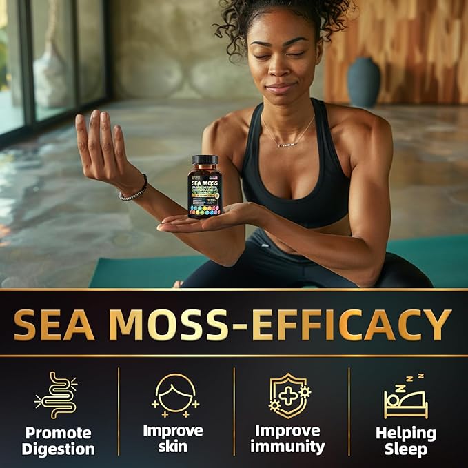 Wild Organic Irish Sea Moss and Shilajit - 8000mg Sea Moss, 10000mg Shilajit, Ashwagandha 2000mg, Ginseng, Vitamin C, Vitamin D3, Black Seed Oil - 2 Bottles of 60 Capsules