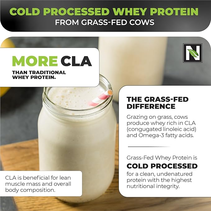 Nutrology Grass Fed Whey Protein Powder, Vanilla Ice Cream Flavor, Supports Lean Muscle Recovery & Performance, Cold Processed Grass Fed Whey and Amino Acid Powder, Shake, Blend or Bake, 28 Servings
