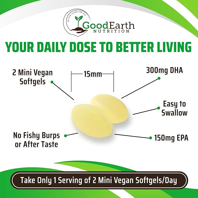 Vegan Omega 3 - Carrageenan Free Plant Based Algal DHA/EPA- 60 Veggie Softgels - Supports Brain, Heart, Joints & Prenatal Health - Essential Fatty Acids Supplements