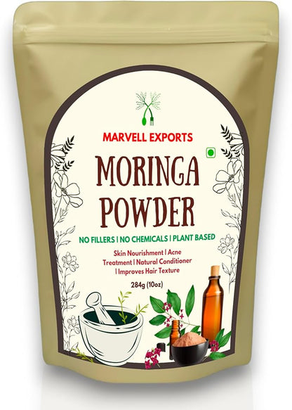 Organic Moringa Powder - Immunity Booster, Drumstick Leaf Powder, Natural Multi-Vitamin, Good for Hair & Skin (284gm/10oz) | Nutrient-Rich Superfood | Natural Energy Booster