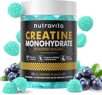 Creatine Monohydrate Gummies for Men & Women-5g of Creatine Monohydrate per Serving - Sugar Free,Vegan, Blueberry Flavor, 120 Count