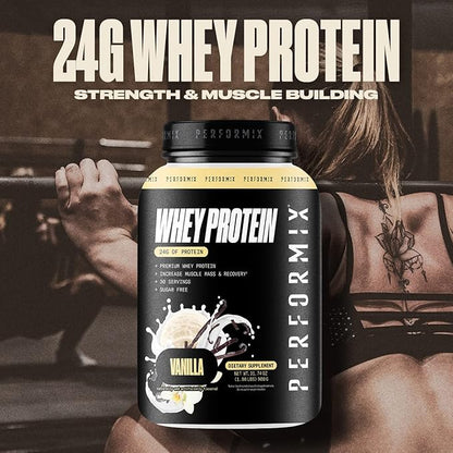 PERFORMIX - Whey Protein Isolate Blend - 24g of Protein - 5.4g of BCAAs - 110 Calories - Muscle Building & Post Workout Recovery - 100% Whey Protein Powder - 1.98 lbs - 30 Servings - Vanilla