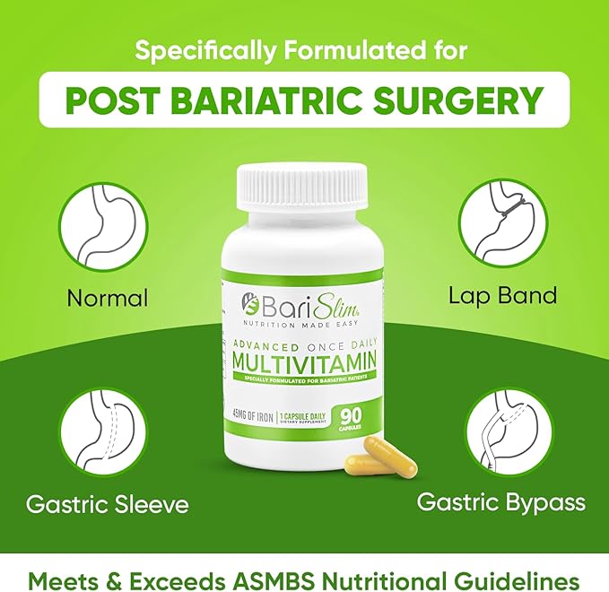 BariSlim Advanced Once Daily Bariatric Multivitamin Capsule - 45 mg of Iron - Bariatric Vitamin for Post Bariatric Surgery Including Gastric Bypass and Gastric Sleeve | 90 Day Supply