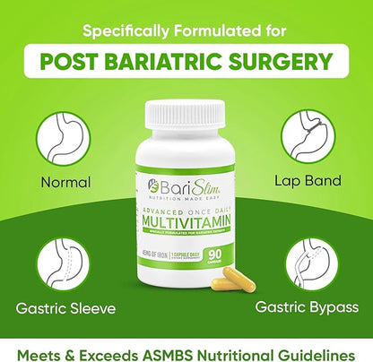 BariSlim Advanced Once Daily Bariatric Multivitamin Capsule - 45 mg of Iron - Bariatric Vitamin for Post Bariatric Surgery Including Gastric Bypass and Gastric Sleeve | 90 Day Supply