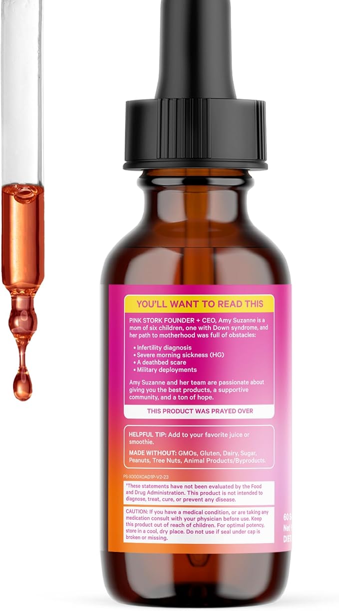 Pink Stork Liquid Folate: Whole-Food Vitamin B9 from Lemon Peels, Natural Folic Acid with Vitamin C, Liquid Prenatal Vitamins for Women, Pregnancy Must Haves, Women-Owned, 2 oz