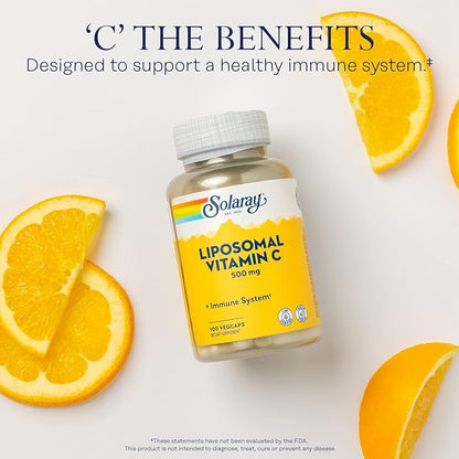 SOLARAY Liposomal Vitamin C 500mg - Enhanced Absorption Vitamin C Liposomal Blend with Fatty Acids - Antioxidant and Immune Support Supplement - Vegan, 60-Day Guarantee, 100 Servings, 100 VegCaps