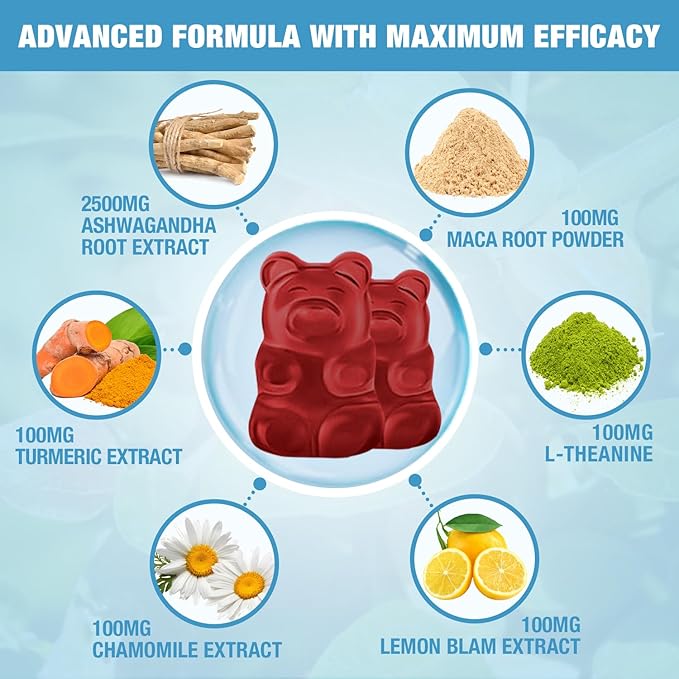 Ashwagandha Gummies for Women & Men - Stress Relief, Immune Support & Increased Energy - Ashwagandha Supplements for Men & Women - Natural Strawberry Flavor (60 Count)