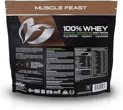 Muscle Feast 100% Grass-Fed Whey Protein, Pastured Raised Hormone Free All Natural, Chocolate, 5lb