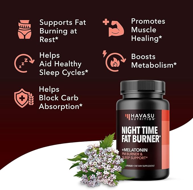 Night Time Fat Burner for Men and Women - Appetite Suppressant for Weight Loss with Melatonin for Sleep Support - Weight Loss Supplement and Metabolism Booster - 2 Month Supply Weight Loss Pills