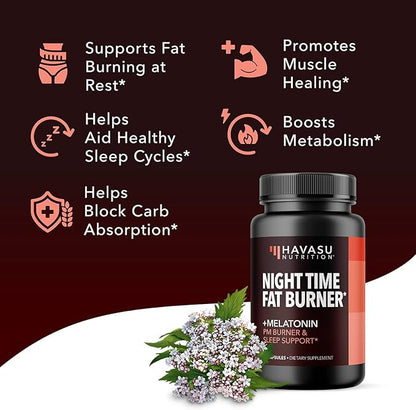 Night Time Fat Burner for Men and Women - Appetite Suppressant for Weight Loss with Melatonin for Sleep Support - Weight Loss Supplement and Metabolism Booster - 2 Month Supply Weight Loss Pills