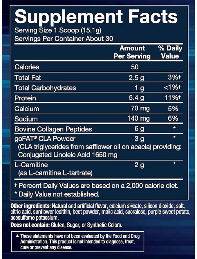 BodyTech CLA Carnitine Collagen - Supports Fat Metabolism & Healthy Skin - Fruit Punch (15.98 oz. / 30 Servings)