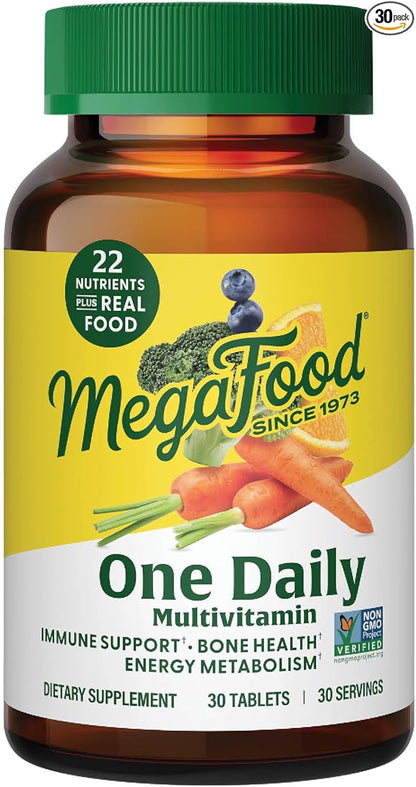 MegaFood One Daily Multivitamin - Multivitamin for Women and Men - with Real Food - Immune Support Supplement - Vitamin C & Vitamin B - Bone Health - Energy Metabolism - Vegetarian, Non-GMO - 30 Tabs