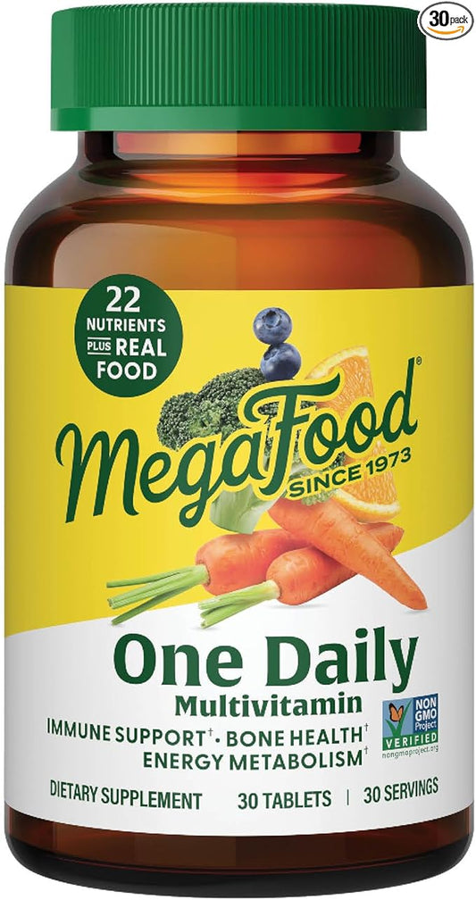 MegaFood One Daily Multivitamin - Multivitamin for Women and Men - with Real Food - Immune Support Supplement - Vitamin C & Vitamin B - Bone Health - Energy Metabolism - Vegetarian, Non-GMO - 30 Tabs