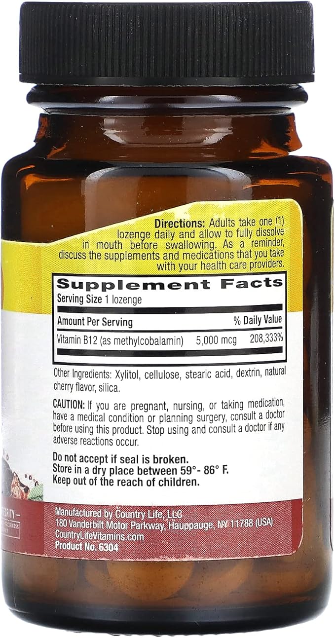 Country Life Methyl B12, Supports Energy & Stamina, 5000mcg, 60 Lozenges