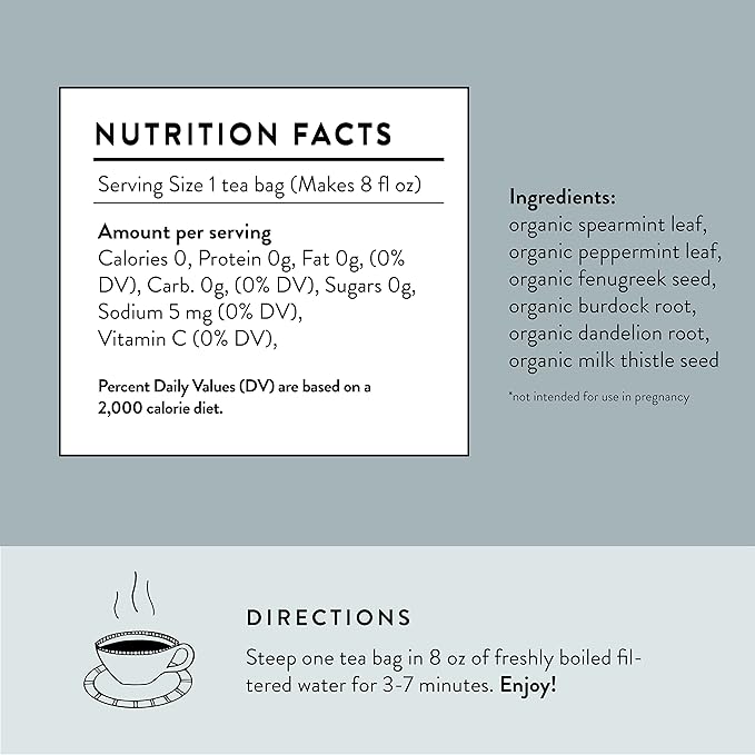 Organic Cleanse and Detox Tea for Women, 30 Tea bags with Mint, Dandelion Root and Burdock Root