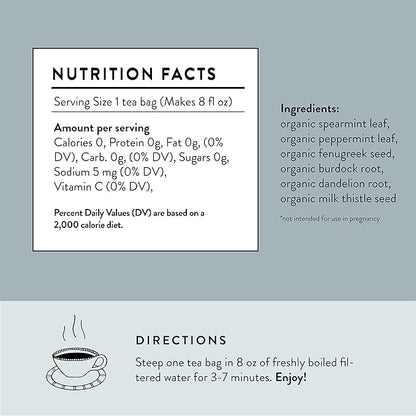 Organic Cleanse and Detox Tea for Women, 30 Tea bags with Mint, Dandelion Root and Burdock Root