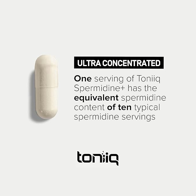 Toniiq 22mg Ultra Concentrated Spermidine Supplement -Spermidine Supplements for Men and Women - Rice Germ Extract and Trihydrochloride Complex Blend - 60 Vegetarian Capsules - 30 Servings