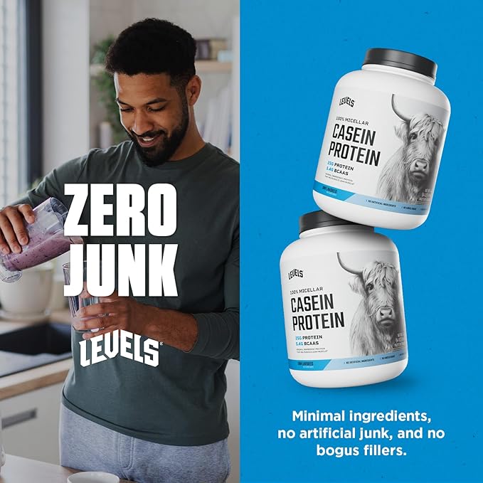 Levels 100% Micellar Casein Protein, No Hormones, Unflavored, 4LB
