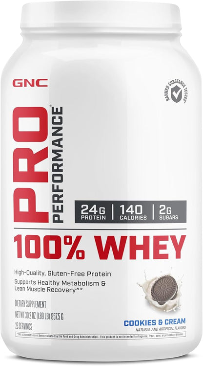GNC Pro Performance 100% Whey Protein Powder | Supports Healthy Metabolism and Lean Muscle Recovery | Cookies and Cream | 25 Servings